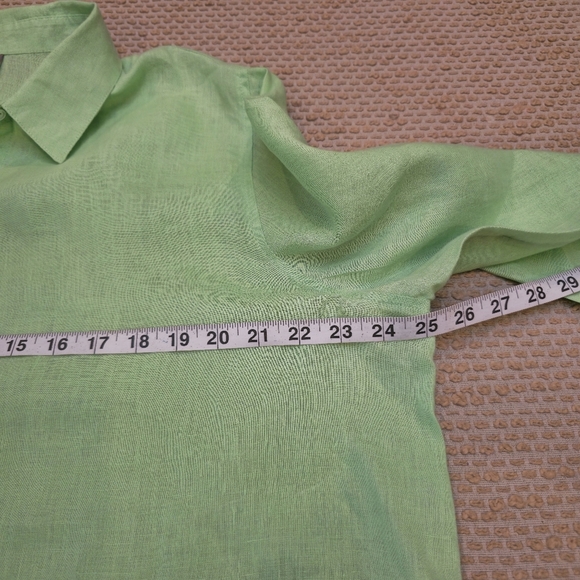 J Jill Top Womens Large Green Linen Button Up Long Sleeve Beach Cottage Coastal - Picture 7 of 9
